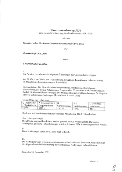 Zusatzvereinbarung 2026